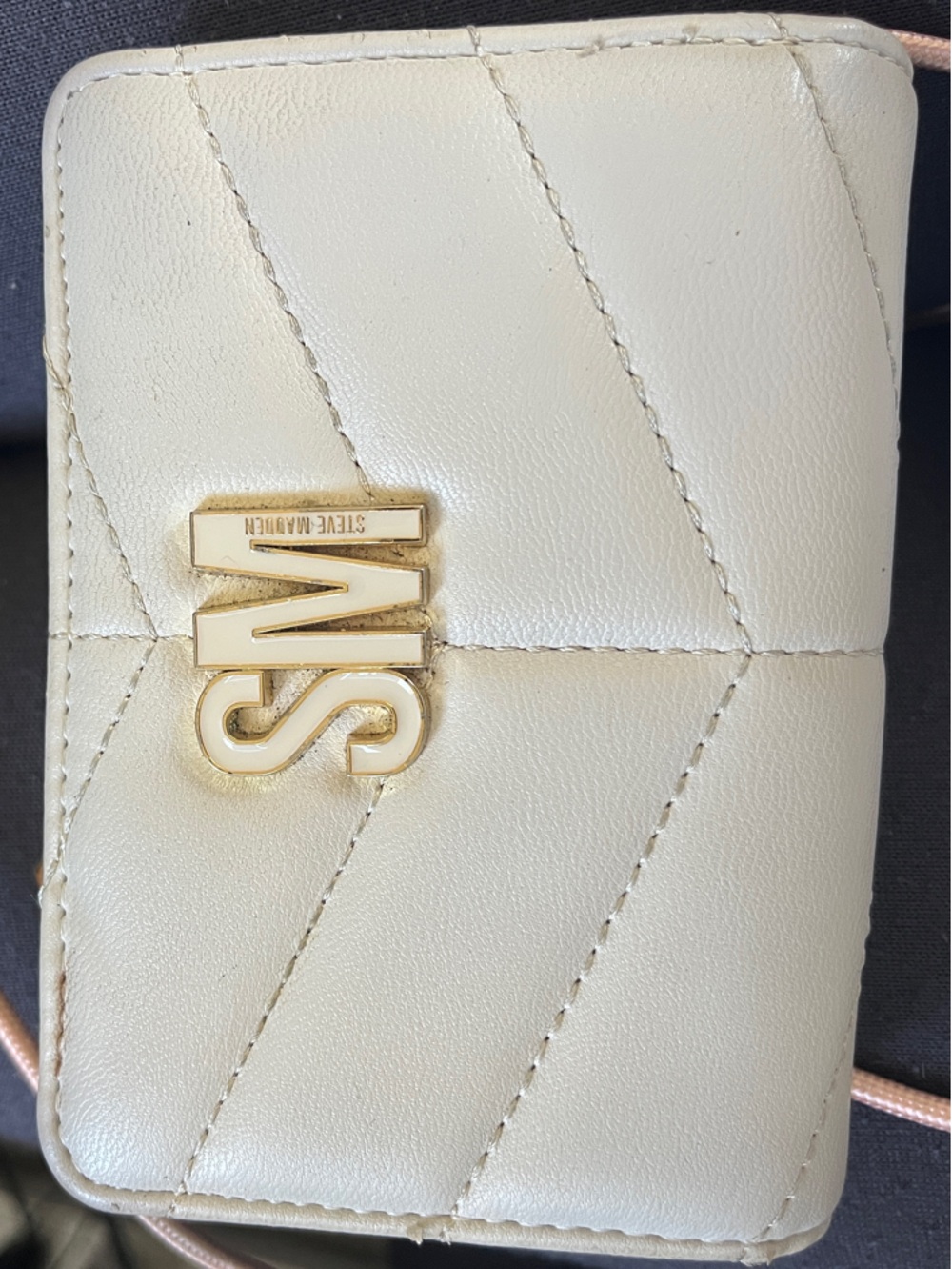 Steve Madden Cream Quilted Compact Wallet with Gold Logo